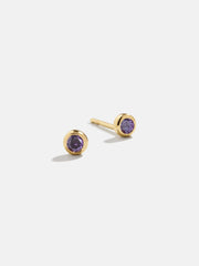 18K Gold Birthstone Stud Earrings - Light Amethyst