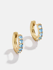 18K Gold Birthstone Huggie Earrings - Aquamarine