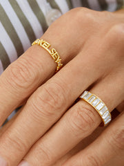 18K Gold Custom Nameplate Ring - 18K Gold. Pavé Cubic Zirconia Stones