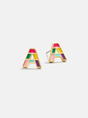 Kids' Rainbow Initial Earrings - Gold/Multi
