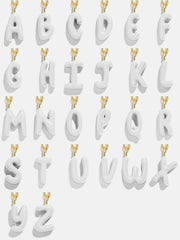 Mini Bubble Initial Enamel Necklace - White