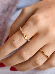 Disney Mickey Mouse 18K Gold Plated Sterling Silver Custom Ring - Gold/Pavé