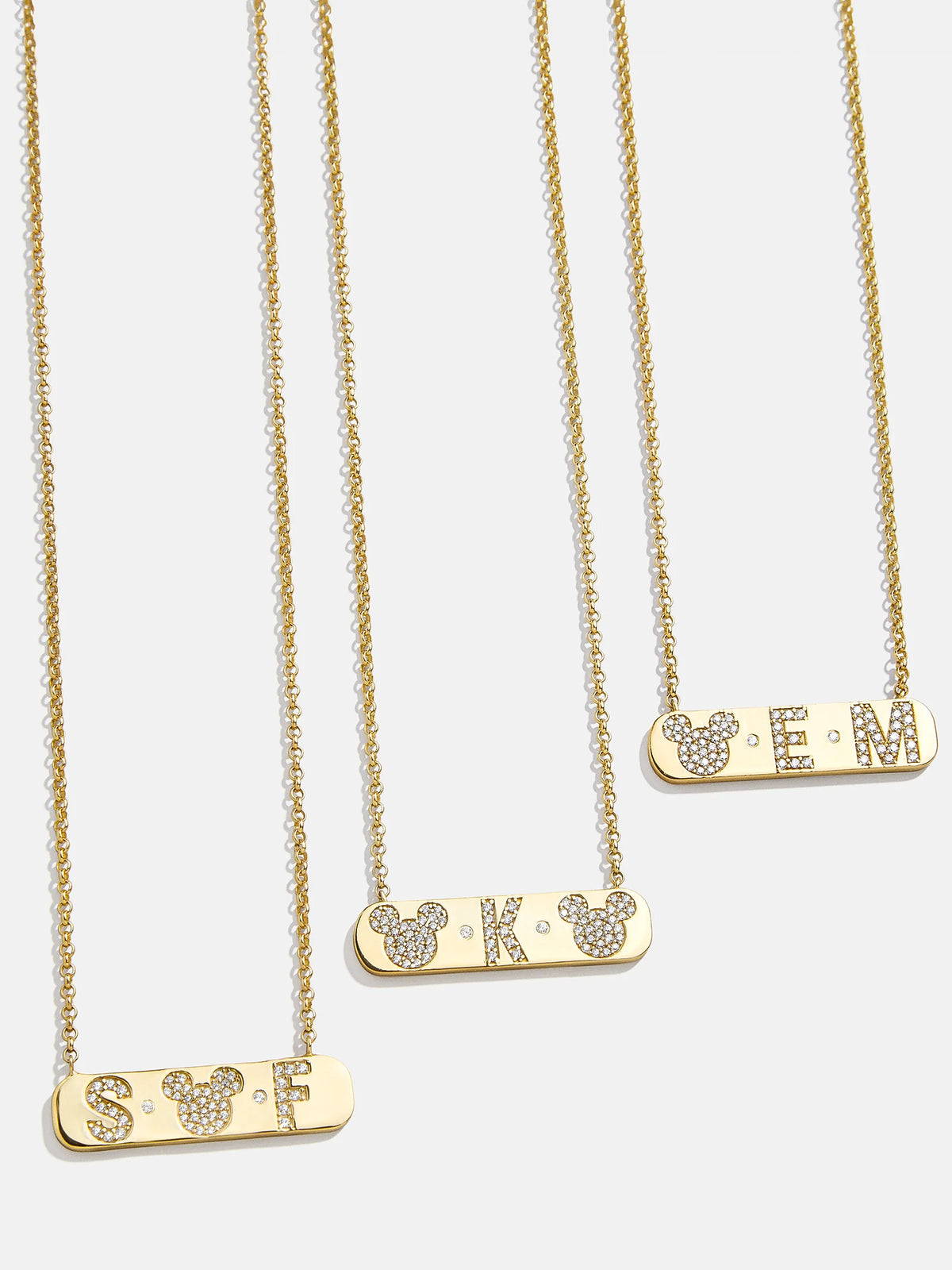 Mickey Mouse 18K Gold & Cubic Zirconia Initial Bar Necklace - Gold/Pavé