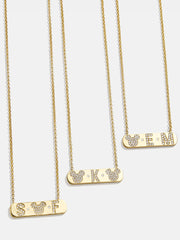 Mickey Mouse 18K Gold & Cubic Zirconia Initial Bar Necklace - Gold/Pavé