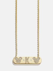 Mickey Mouse 18K Gold & Cubic Zirconia Initial Bar Necklace - Gold/Pavé