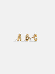 18K Gold Single Bubble Initial Earring - Bubble Initial