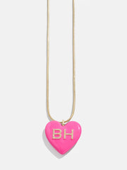 Millie Bubble Heart Custom Initial Necklace - Hot Pink