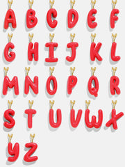 Mini Bubble Initial Enamel Necklace -  Red