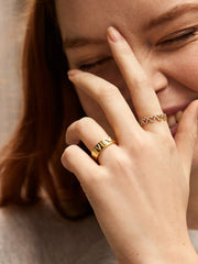 Disney 18K Gold Plated Sterling Silver Custom Block Ring - Gold/Pavé