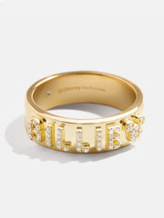 Disney 18K Gold Plated Sterling Silver Custom Block Ring - Gold/Pavé