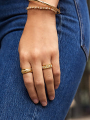 Disney 18K Gold Plated Sterling Silver Custom Block Ring - Gold/Pavé