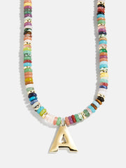 Semi-Precious Block Initial Necklace - Multi/Gold
