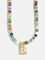 Semi-Precious Block Initial Necklace - Multi/Gold