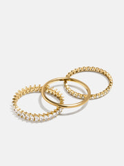 18K Gold Willow Ring Set - Gold/Pavé
