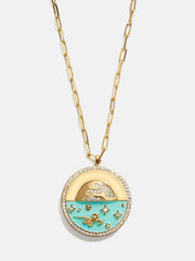 18K Gold Ocean Reversible Pendant Necklace - Aqua