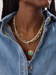 18K Gold Ocean Reversible Pendant Necklace - Aqua