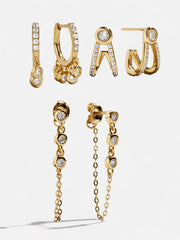 Heidi 18K Gold Earring Set - Gold/Pavé