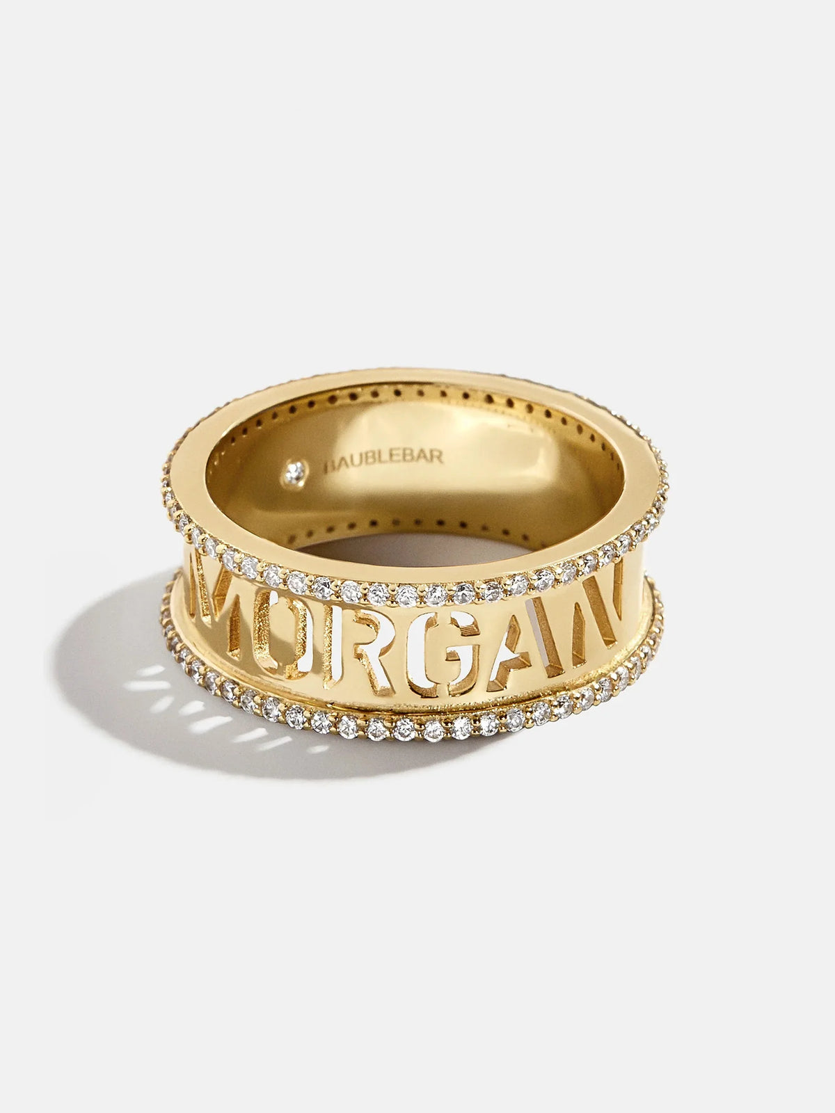18K Gold Cutout Custom Name Ring - Gold/Pavé