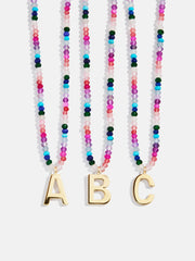 Semi-Precious Block Initial Necklace - Dark Multi