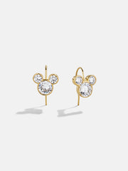 Disney Mickey Mouse 18K Gold Plated Sterling Silver Micro Drop Earrings - Gold/Pavé