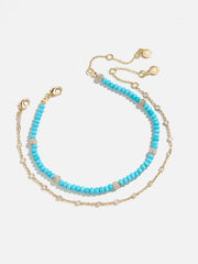 Irina Semi-Precious Anklet Set - Gold/Turquoise