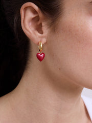 Game Day Heart Drop Earrings - Dark Red