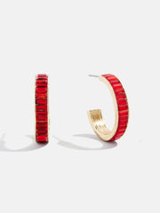 Game Day Baguette Hoop Earrings - Red