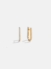 Elise 18K Gold Paperclip Earrings - Gold/Pavé