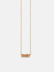 18K Gold Birthstone Custom Nameplate Necklace - Garnet