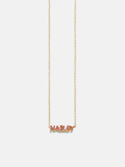 18K Gold Birthstone Custom Nameplate Necklace - Ruby