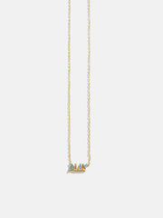 18K Gold Birthstone Custom Nameplate Necklace - Blue Zircon