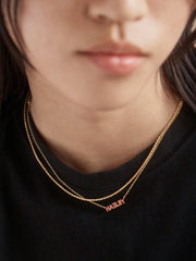 18K Gold Birthstone Custom Nameplate Necklace - Ruby