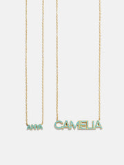 18K Gold Semi-Precious Custom Nameplate Necklace - Turquoise