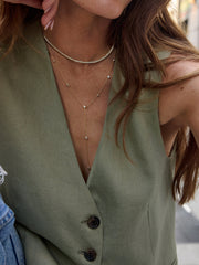 Yasmine Gold Lariat Necklace - Gold/Pavé