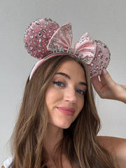 Disney Minnie Mouse Pink & Silver Crystal Pavé Custom Ears Headband - Pink & Silver Crystal Pavé Custom Ears