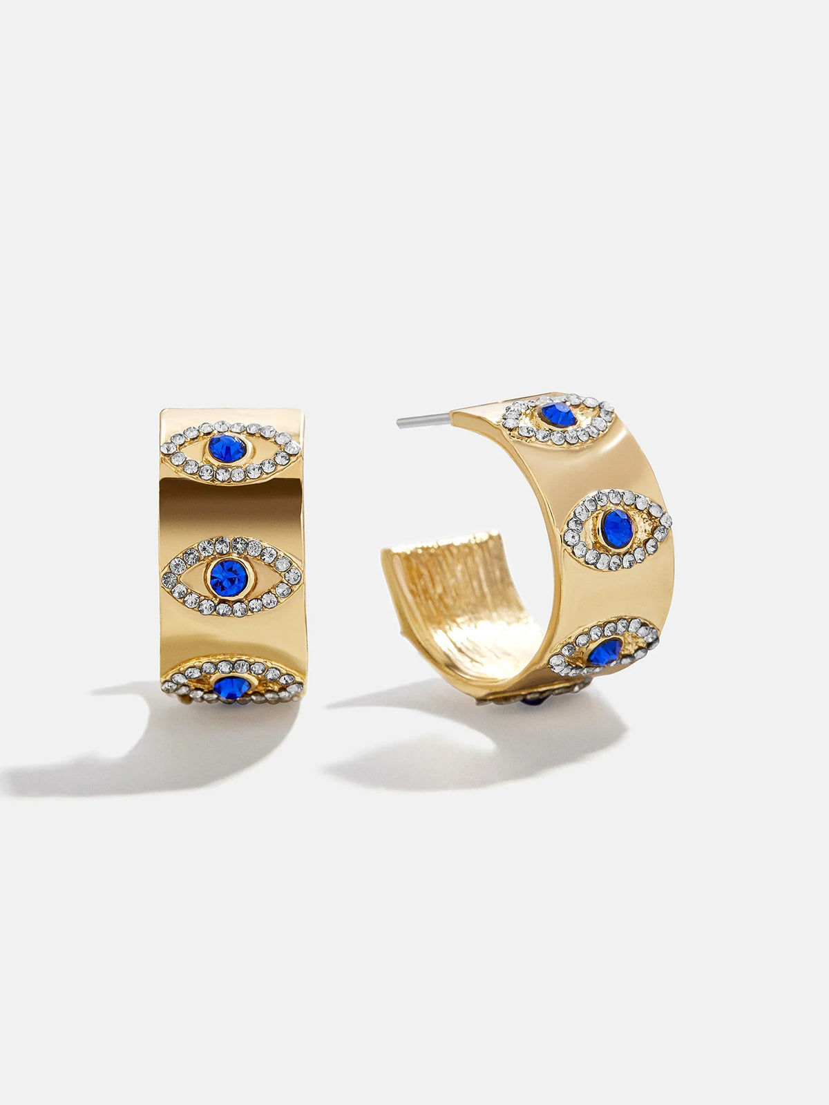 Evil Eye On Repeat Hoop Earrings - Gold/Blue