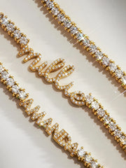Billie 18K Gold Tennis Custom Nameplate Necklace - Mini Block