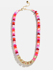 Block Letter Beaded Custom Necklace - Pink Multi
