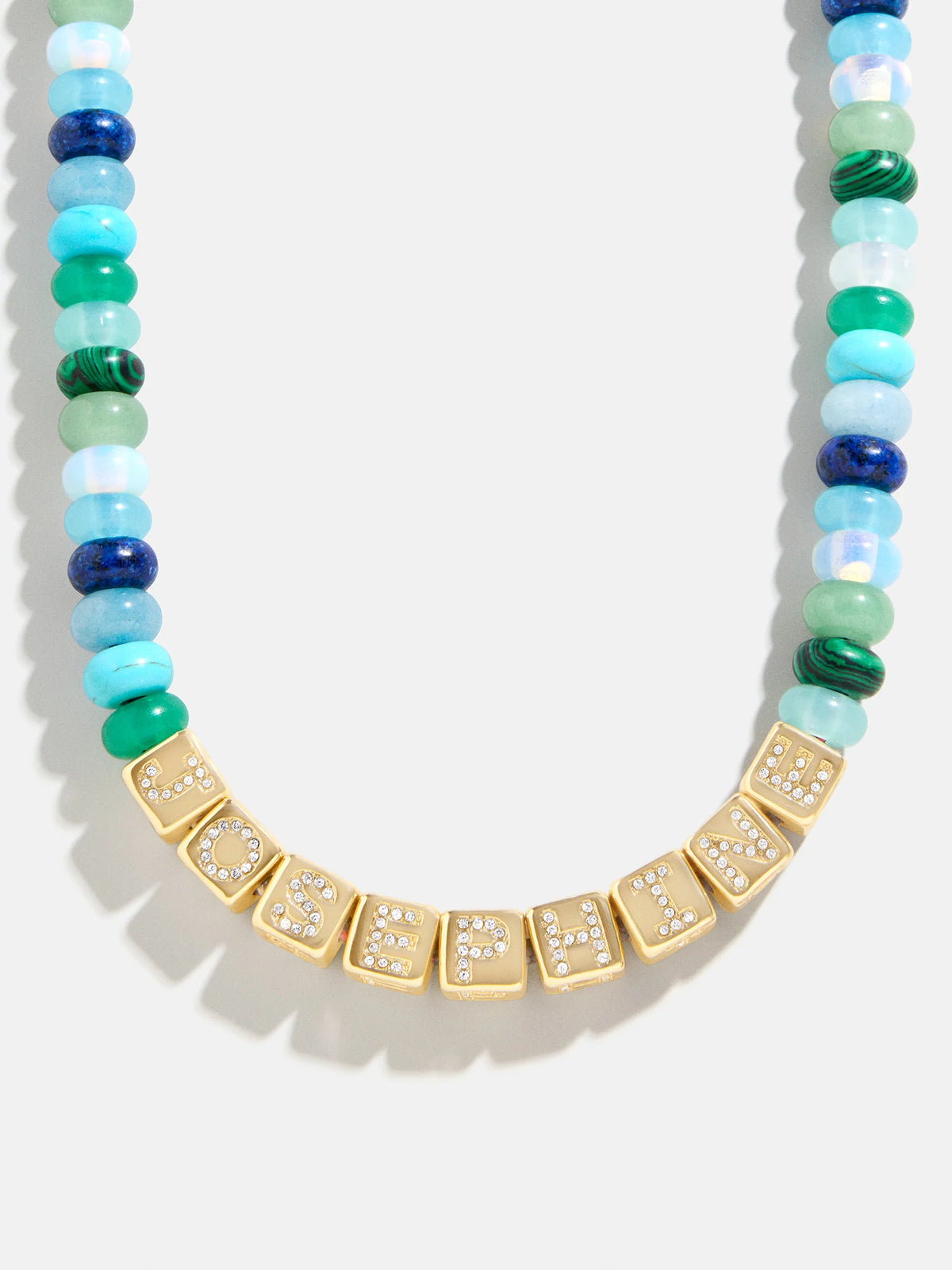 Block Letter Beaded Custom Necklace - Blue Multi