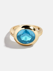 Gold Cubic Zirconia Custom Birthstone Ring - Aquamarine