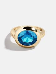 Gold Cubic Zirconia Custom Birthstone Ring - Blue Zircon