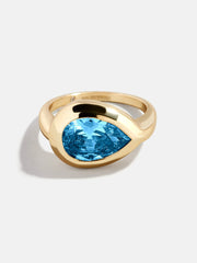 Gold Cubic Zirconia Custom Birthstone Ring - Blue Zircon