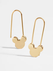 Mickey Mouse Disney 18K Gold Sterling Silver Safety Pin Earrings - Gold