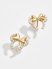 Minnie Mouse Disney 18K Gold Plated Sterling Silver Disney Earrings - Gold/Pavé