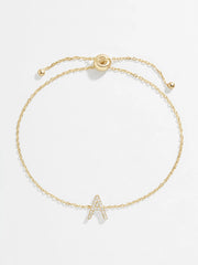 14K Gold & Diamond Initial Bracelet - Gold/Pavé