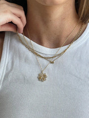 Clover 18K Gold Custom Pendant Necklace - 18K Gold. Pavé Cubic Zirconia Stones