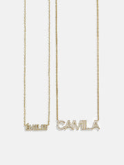 18K Gold Birthstone Custom Nameplate Necklace - Crystal