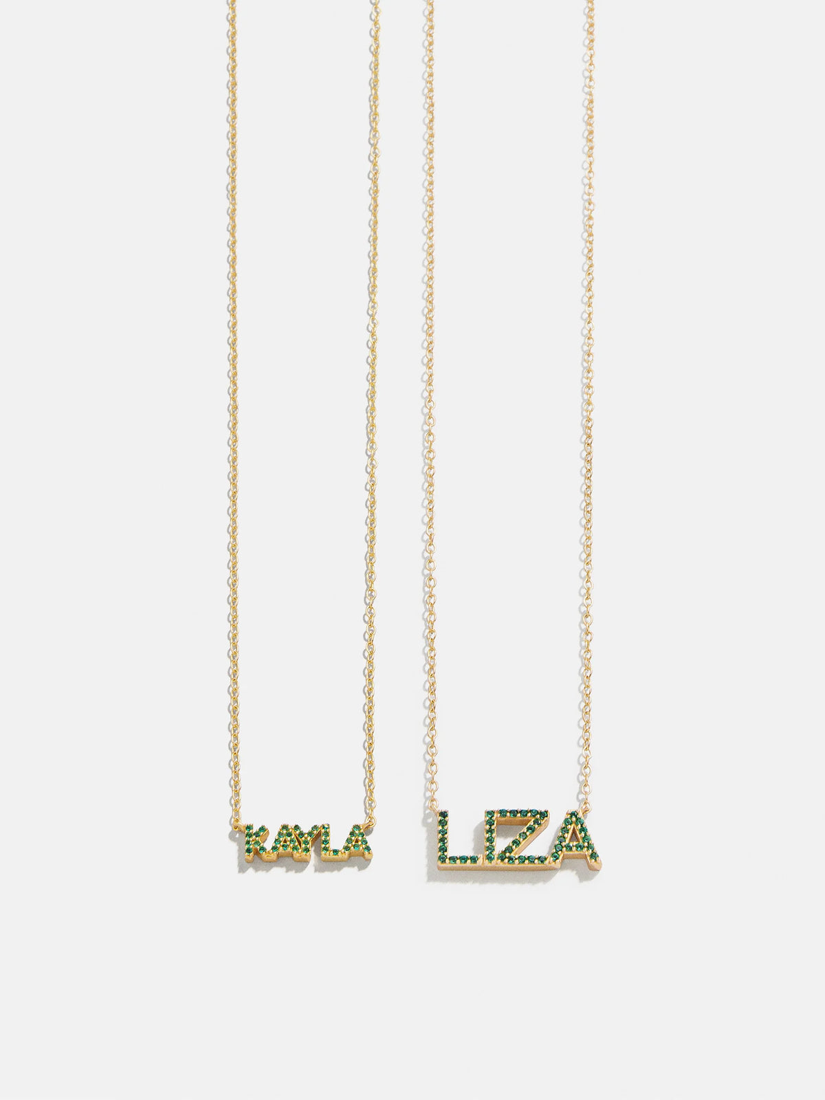 18K Gold Birthstone Custom Nameplate Necklace - Emerald