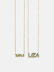 18K Gold Birthstone Custom Nameplate Necklace - Emerald