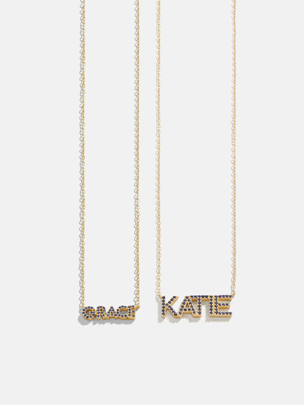 18K Gold Birthstone Custom Nameplate Necklace - Sapphire